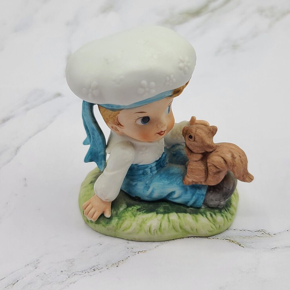 Lefton Porcelain Boy With Squirrel On His Leg 3" Tall